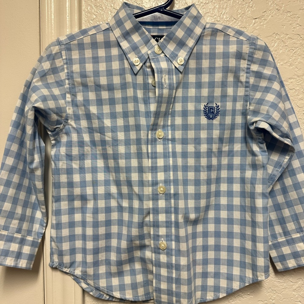 Chaps Light Blue and White Checkered Kids Button-Down Shirt